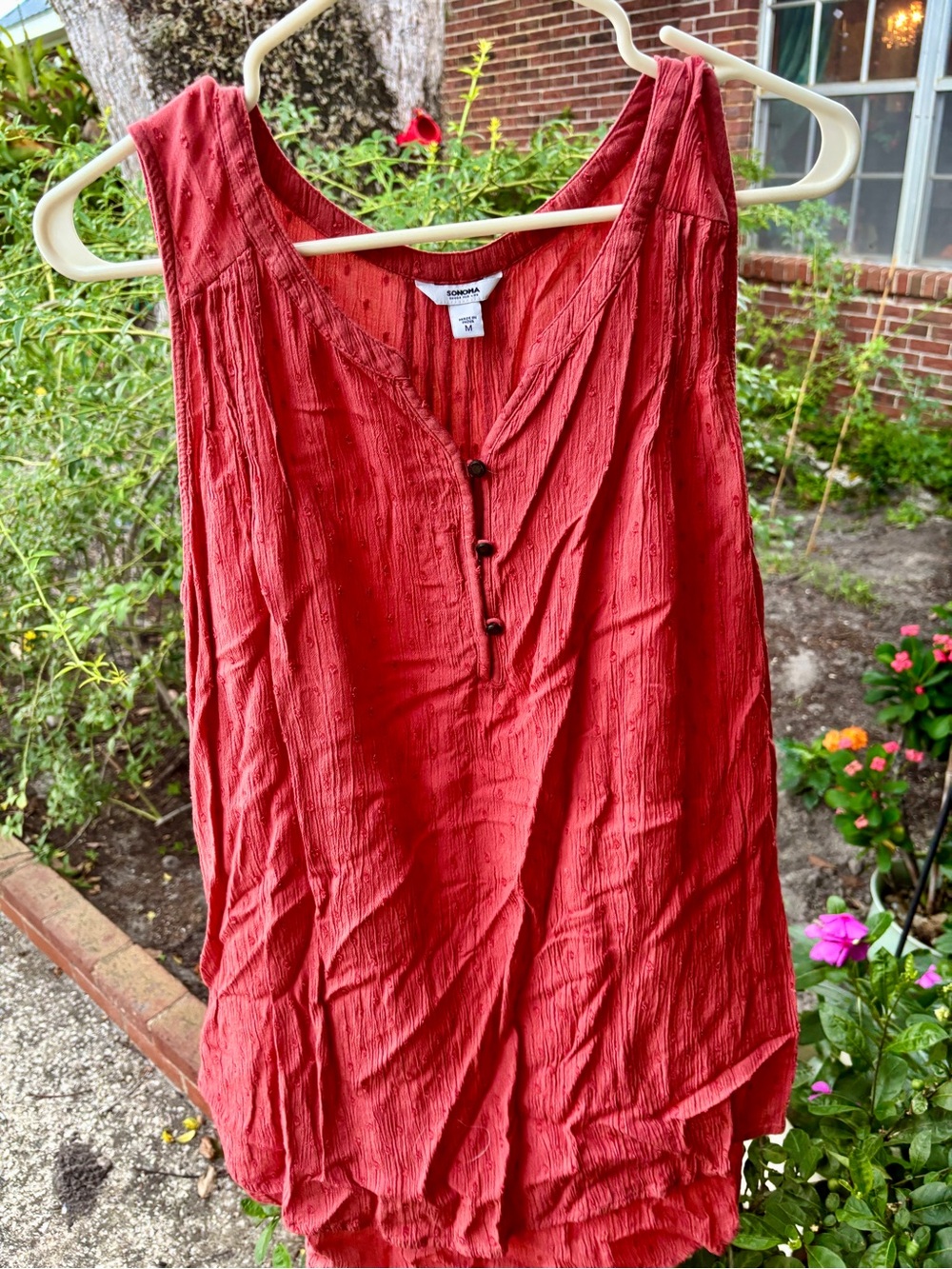 Sonoma Rust Red Swiss Dot Textured Sleeveless Boho Fairycore Americana Top M